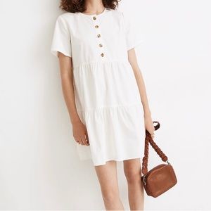 Madewell White Poplin Button Placket Tiered Dress